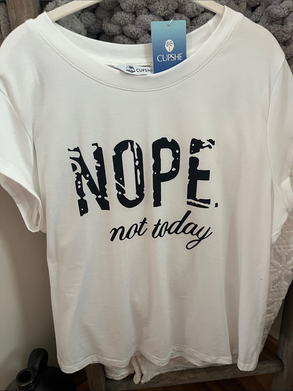 Cupshe White Short-Sleeve Graphic Tee 'NOPE not today'